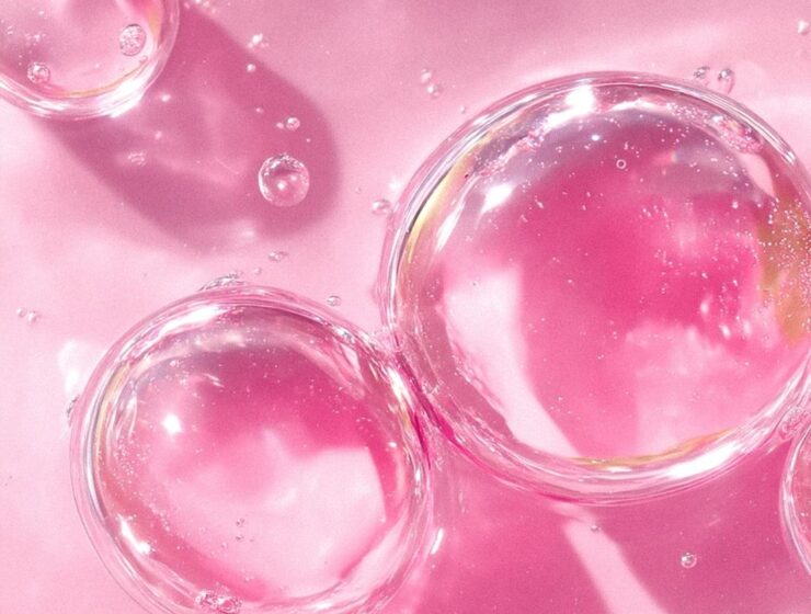 Pink oil bubbles