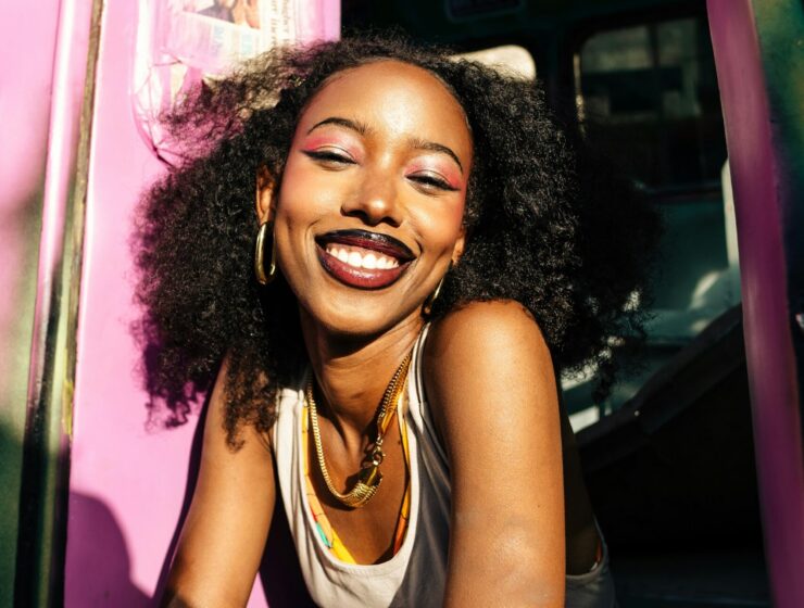 Woman smiling with curly hair
