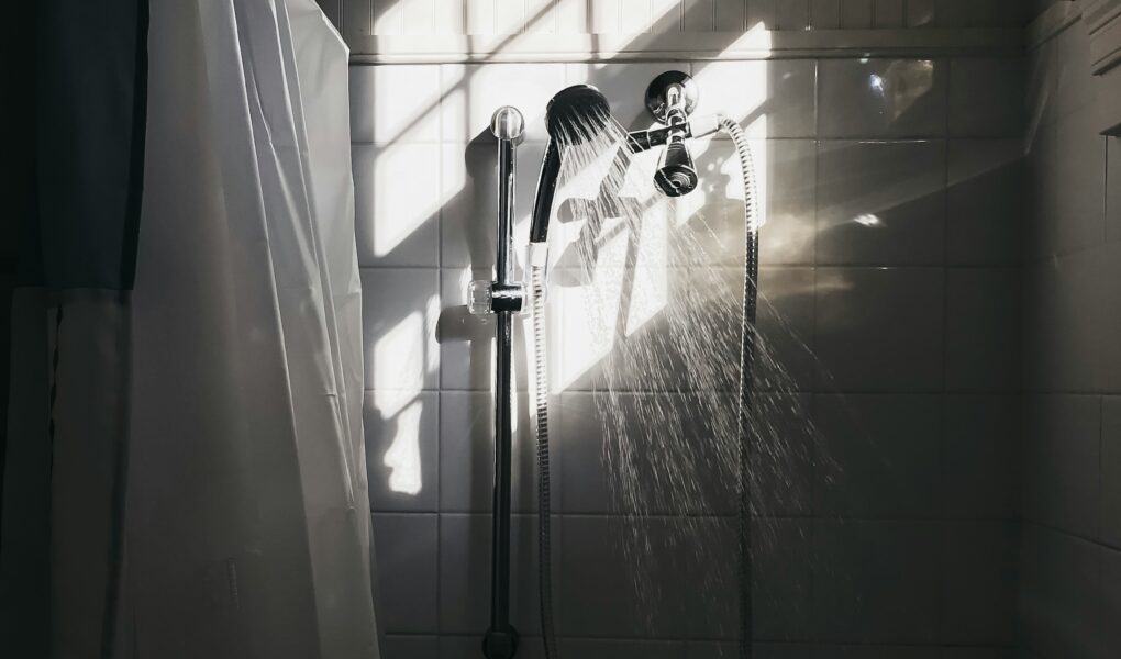 Shower with the water turned on.