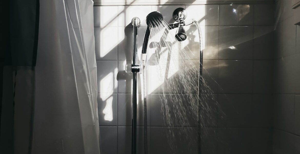 Shower with the water turned on.