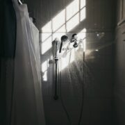 Shower with the water turned on.