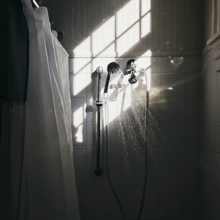 Shower with the water turned on.