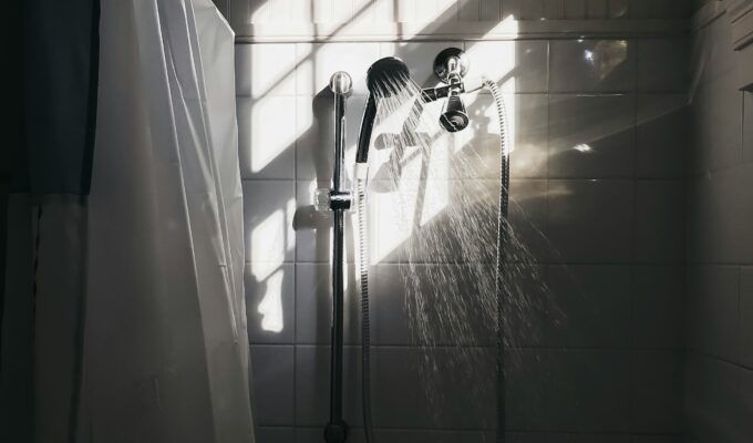 Shower with the water turned on.