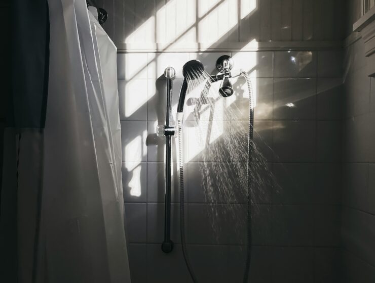 Shower with the water turned on.
