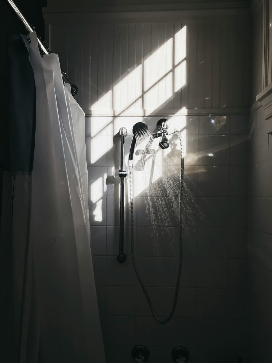 Shower with the water turned on.