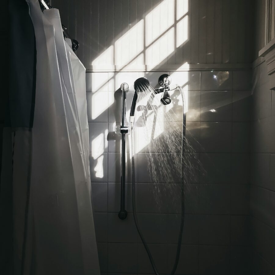 Shower with the water turned on.