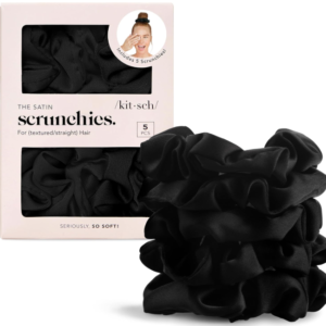 Kitsch Satin Scrunchies for Women For All Hair Types - Black, 5pcs