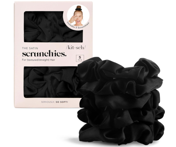 Kitsch Satin Scrunchies for Women For All Hair Types - Black, 5pcs